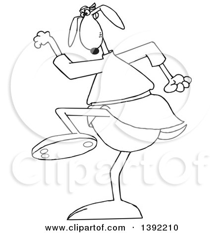 Clipart of a Cartoon Black and White Lineart Martial Arts Dog Doing a Karate Kick - Royalty Free Vector Illustration by djart