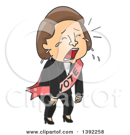 Clipart of a Cartoon Brunette White Female Political Candidate Crying After Losing - Royalty Free Vector Illustration by BNP Design Studio