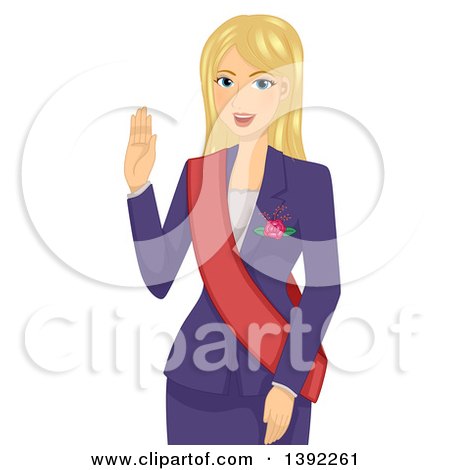 Clipart of a Blond White Female Politician Taking an Oath - Royalty Free Vector Illustration by BNP Design Studio