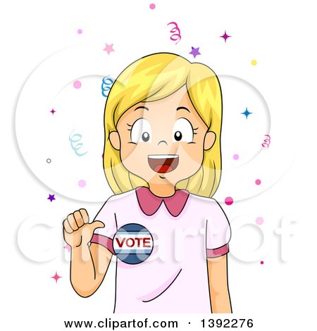 Clipart of a Blond White Girl Wearing a Vote Badge - Royalty Free Vector Illustration by BNP Design Studio