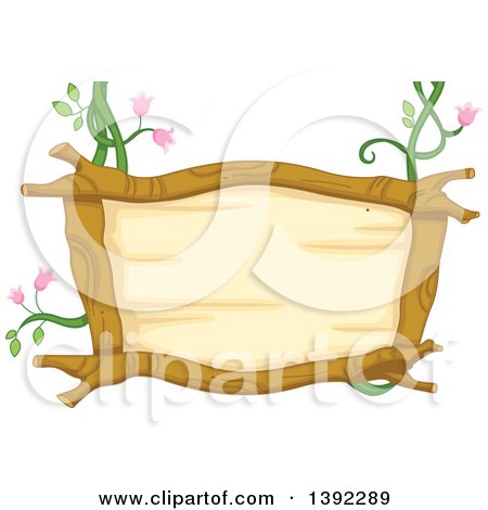 Clipart of a Garden Themed Wooden Wedding Sign with Floral Vines - Royalty Free Vector Illustration by BNP Design Studio