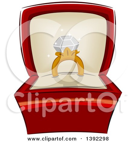 Clipart of a Diamond Ring in a Jewelery Box - Royalty Free Vector Illustration by BNP Design Studio