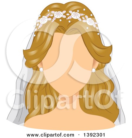 Clipart of a Faceless Blond White Bride in a Wedding Veil - Royalty Free Vector Illustration by BNP Design Studio