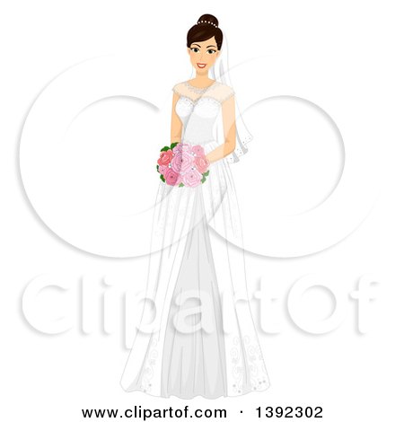 Clipart of a Brunette White Bride Posing in a Wedding Gown - Royalty Free Vector Illustration by BNP Design Studio