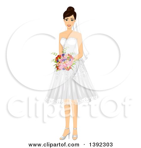 Clipart of a Brunette White Bride Posing in a Wedding Dress - Royalty Free Vector Illustration by BNP Design Studio