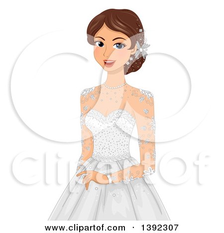 Clipart of a Brunette White Bride Posing in a Wedding Gown - Royalty Free Vector Illustration by BNP Design Studio