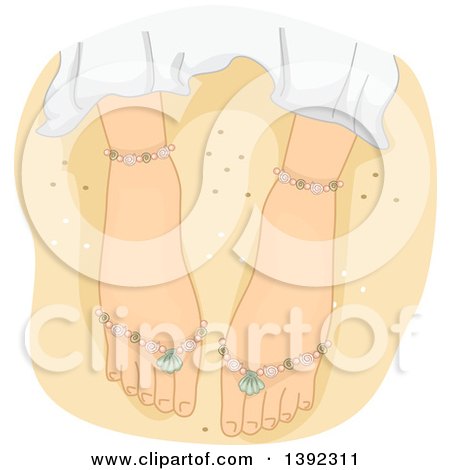 Clipart of a Beach Wedding Themed Bride's Feet on Sand - Royalty Free Vector Illustration by BNP Design Studio