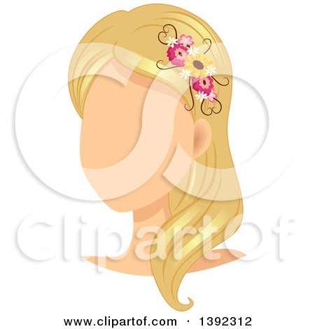 Clipart of a Faceless Blond White Female Bride with Rustic or Garden Themed Flowers in Her Hair - Royalty Free Vector Illustration by BNP Design Studio
