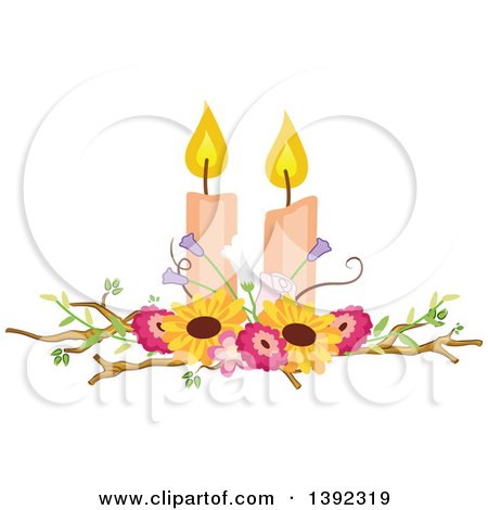 Clipart of a Rustic Themed Wedding Candle and Flower Table Centerpiece - Royalty Free Vector Illustration by BNP Design Studio