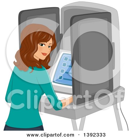 Clipart of a White Woman Looking Back While Using a Voting Machine - Royalty Free Vector Illustration by BNP Design Studio
