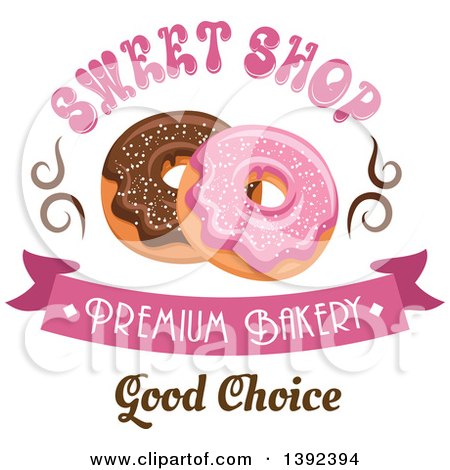 Clipart of Pink and Chocolate Glazed Donuts with Text - Royalty Free Vector Illustration by Vector Tradition SM