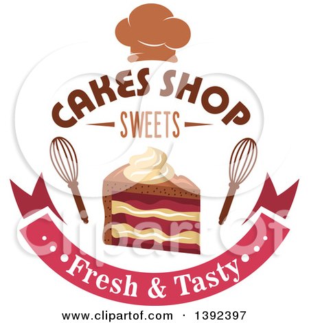 Clipart of a Slice of Cake and Whisks with Text - Royalty Free Vector Illustration by Vector Tradition SM