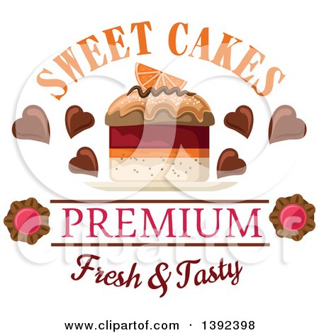 Clipart of a Cake with Chocolate Hearts and Text - Royalty Free Vector Illustration by Vector Tradition SM