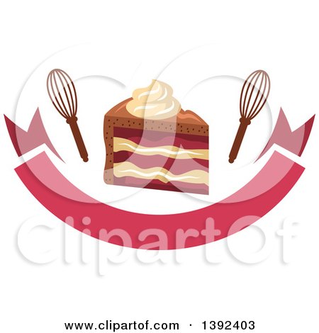 Clipart of a Slice of Cake and Whisks over a Banner - Royalty Free Vector Illustration by Vector Tradition SM