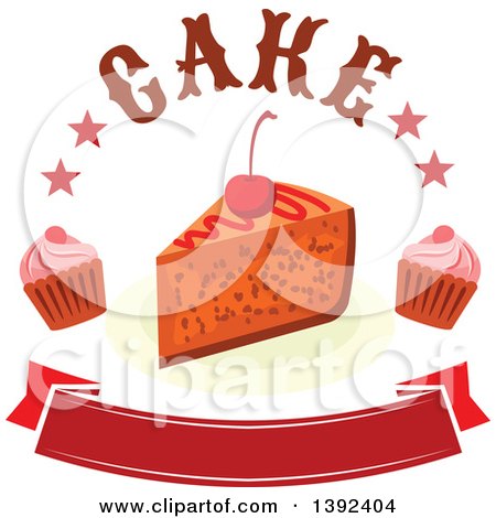 Clipart of a Cake Design with Cupcakes, Stars, Text and a Banner - Royalty Free Vector Illustration by Vector Tradition SM