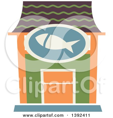 Clipart of a Flat Design Seafood Restaurant Store Front - Royalty Free Vector Illustration by BNP Design Studio