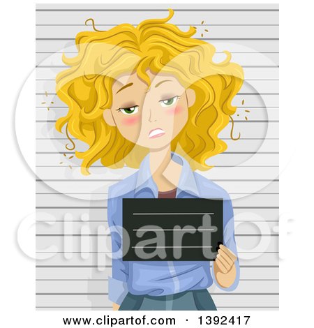 Clipart of a Drunk Blond White Woman Getting Her Mug Shot Taken - Royalty Free Vector Illustration by BNP Design Studio