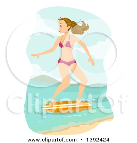 Clipart of a Blond White Teen Girl Skimboarding - Royalty Free Vector Illustration by BNP Design Studio