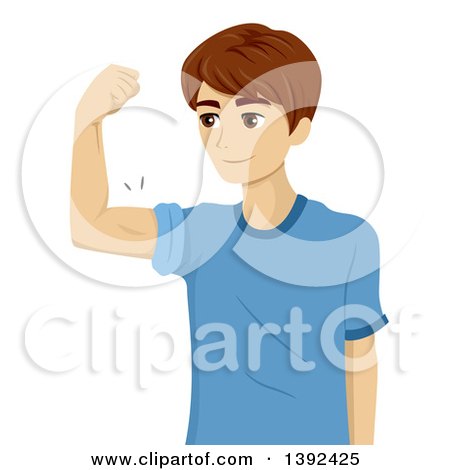 Clipart of a Teen Boy Flexing His Biceps - Royalty Free Vector Illustration by BNP Design Studio