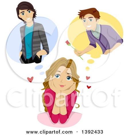 Clipart of a Teen Girl Fantasizing About Boys - Royalty Free Vector Illustration by BNP Design Studio