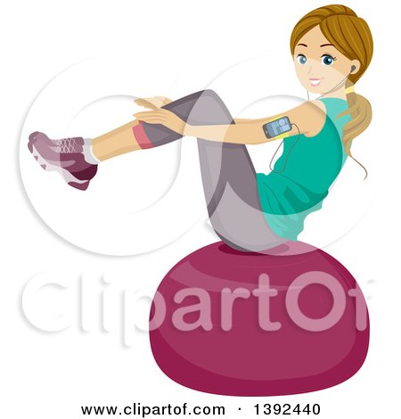 Clipart of a Teenage Caucasian Girl Doing Situps on a Ball - Royalty Free Vector Illustration by BNP Design Studio