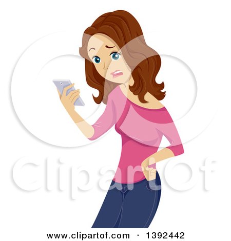 Clipart of a Brunette White Teen Girl Being Broken up with Via Text Message - Royalty Free Vector Illustration by BNP Design Studio