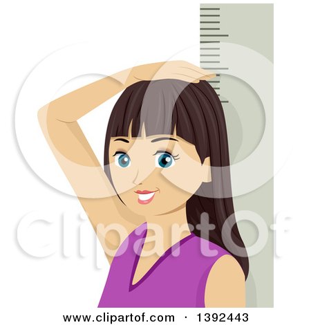 Clipart of a Brunette Teen Girl Measuring Her Height - Royalty Free Vector Illustration by BNP Design Studio