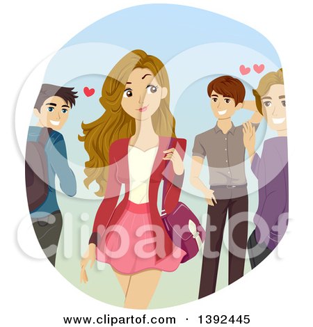 https://images.clipartof.com/small/1392445-Clipart-Of-A-Pretty-Teen-Girl-Being-Admired-By-Guys-Royalty-Free-Vector-Illustration.jpg