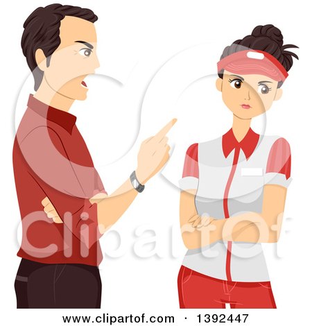 Clipart of a Mad Male Manager Lecturing an Annoyed Teenage Girl - Royalty Free Vector Illustration by BNP Design Studio