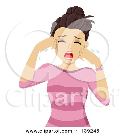 Clipart of a Brunette White Teen Girl Crying - Royalty Free Vector Illustration by BNP Design Studio