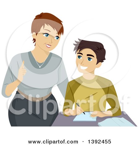 Clipart of a Female Teacher Tutoring a Teenage Boy - Royalty Free Vector Illustration by BNP Design Studio