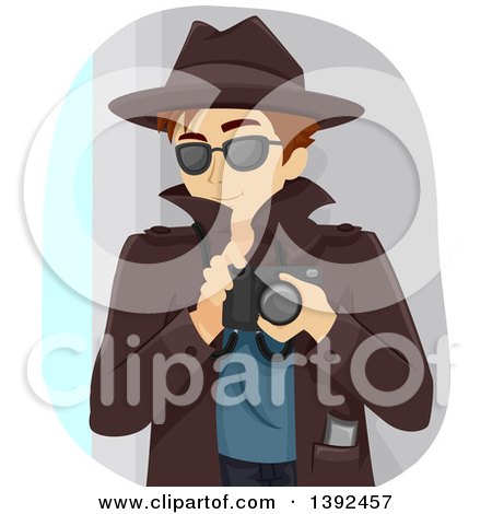 Clipart of a Detective Teenage Boy Holding a Camera - Royalty Free Vector Illustration by BNP Design Studio