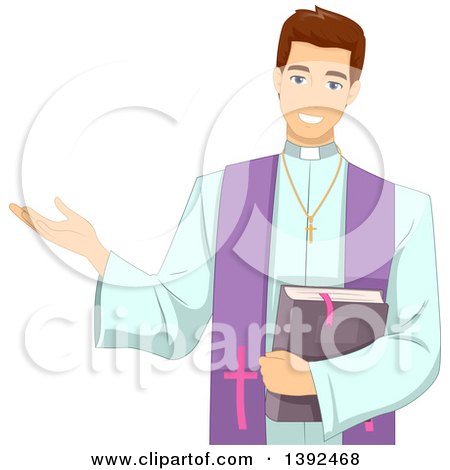 Clipart of a Young White Brunette Male Priest Delivering a Sermon - Royalty Free Vector Illustration by BNP Design Studio