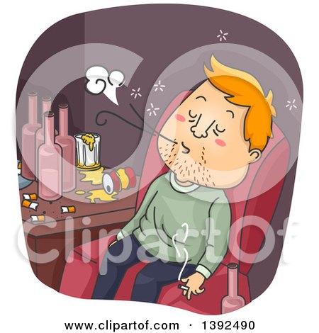 Clipart of a Cartoon White Man Abusing Tobacco and Alcohol - Royalty Free Vector Illustration by BNP Design Studio