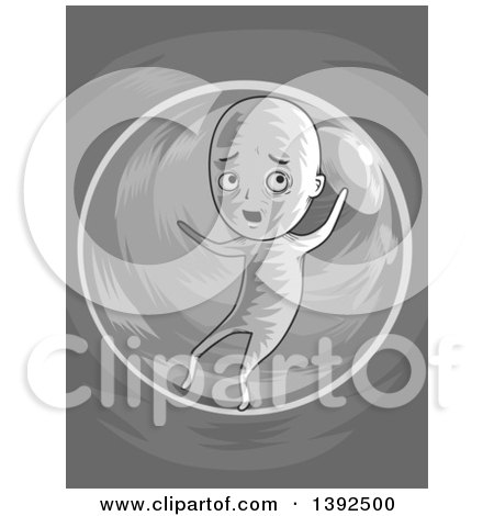 Clipart of a Grayscale Man Stuck in a Bubble - Royalty Free Vector Illustration by BNP Design Studio