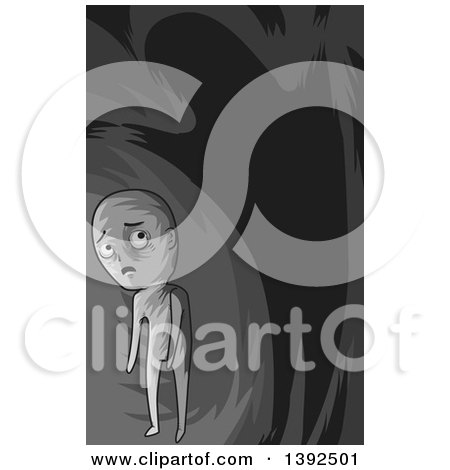 Clipart of a Grayscale Man Under a Looming Shadow - Royalty Free Vector Illustration by BNP Design Studio