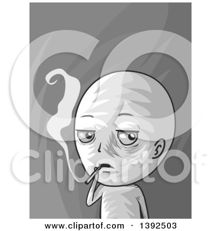 Clipart of a Grayscale Man Smoking a Cigarette - Royalty Free Vector Illustration by BNP Design Studio