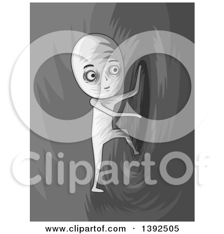 Clipart of a Grayscale Man Entering a Hole to Another Dimension - Royalty Free Vector Illustration by BNP Design Studio