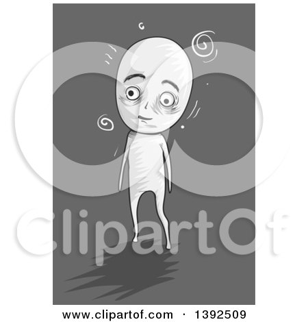 Clipart of a Grayscale Dizzy Man Walking - Royalty Free Vector Illustration by BNP Design Studio