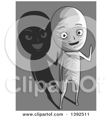 Clipart of a Grayscale Man and His Shadow Showing Two Different Moods - Royalty Free Vector Illustration by BNP Design Studio