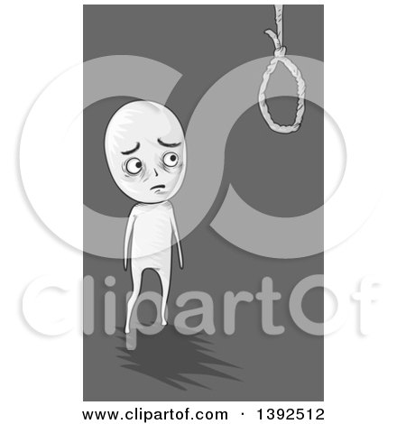 Clipart of a Depressed Man Eyeing a Noose, Thinking of Suicide - Royalty Free Vector Illustration by BNP Design Studio
