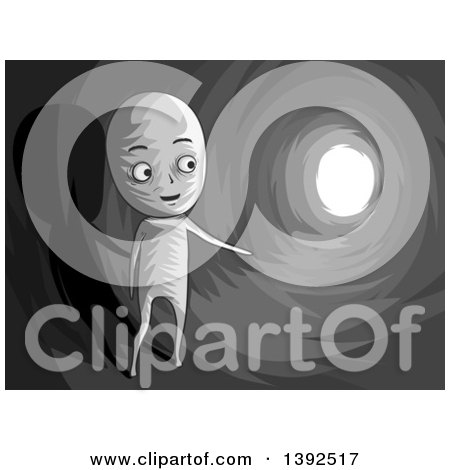 Clipart of a Man Seeing the Light at the End of the Tunnel - Royalty Free Vector Illustration by BNP Design Studio
