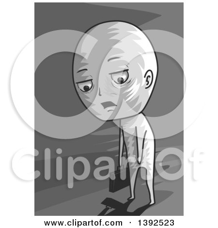 Clipart of a Grayscale Tired Man Carrying a Briefcase and Dragging His Feet - Royalty Free Vector Illustration by BNP Design Studio