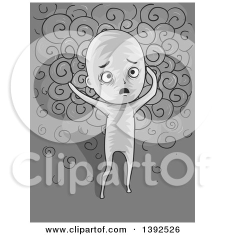 Clipart of a Grayscale Confused Man Losing His Mind - Royalty Free Vector Illustration by BNP Design Studio