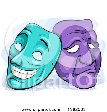 Clipart of Turquoise and Purple Happy and Sad Theater Masks - Royalty Free Vector Illustration by BNP Design Studio