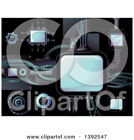 Clipart of Cyberpunk Interconnected Electronic Devices - Royalty Free Vector Illustration by BNP Design Studio