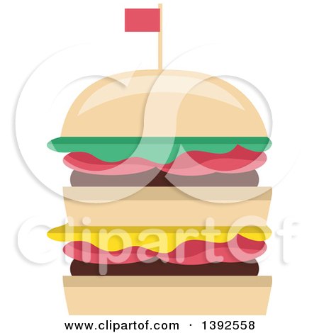 Clipart of a Flat Design Double Burger - Royalty Free Vector Illustration by BNP Design Studio