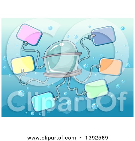 Clipart of a Tentacled Submarine Holding Blank Signs - Royalty Free Vector Illustration by BNP Design Studio