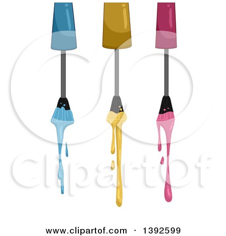 Clipart of Nail Polish Brushes Dripping Blue, Yellow and Pink - Royalty Free Vector Illustration by BNP Design Studio