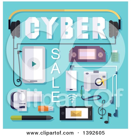 Clipart of a Flat Design Cyber Sale Poster - Royalty Free Vector Illustration by BNP Design Studio